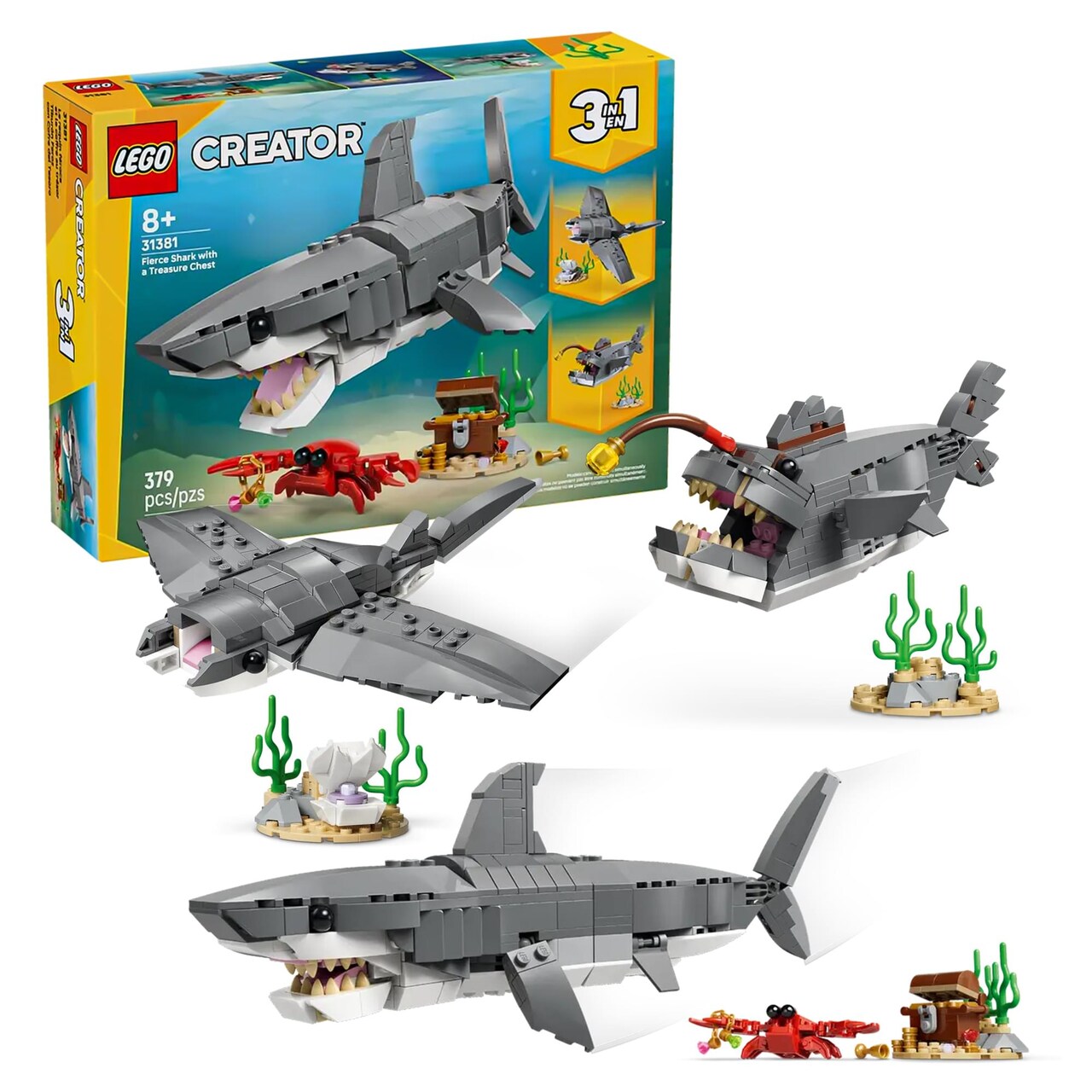 LEGO Creator 3 In 1 31381 Shark With Treasure Chest 379-Piece Building Set